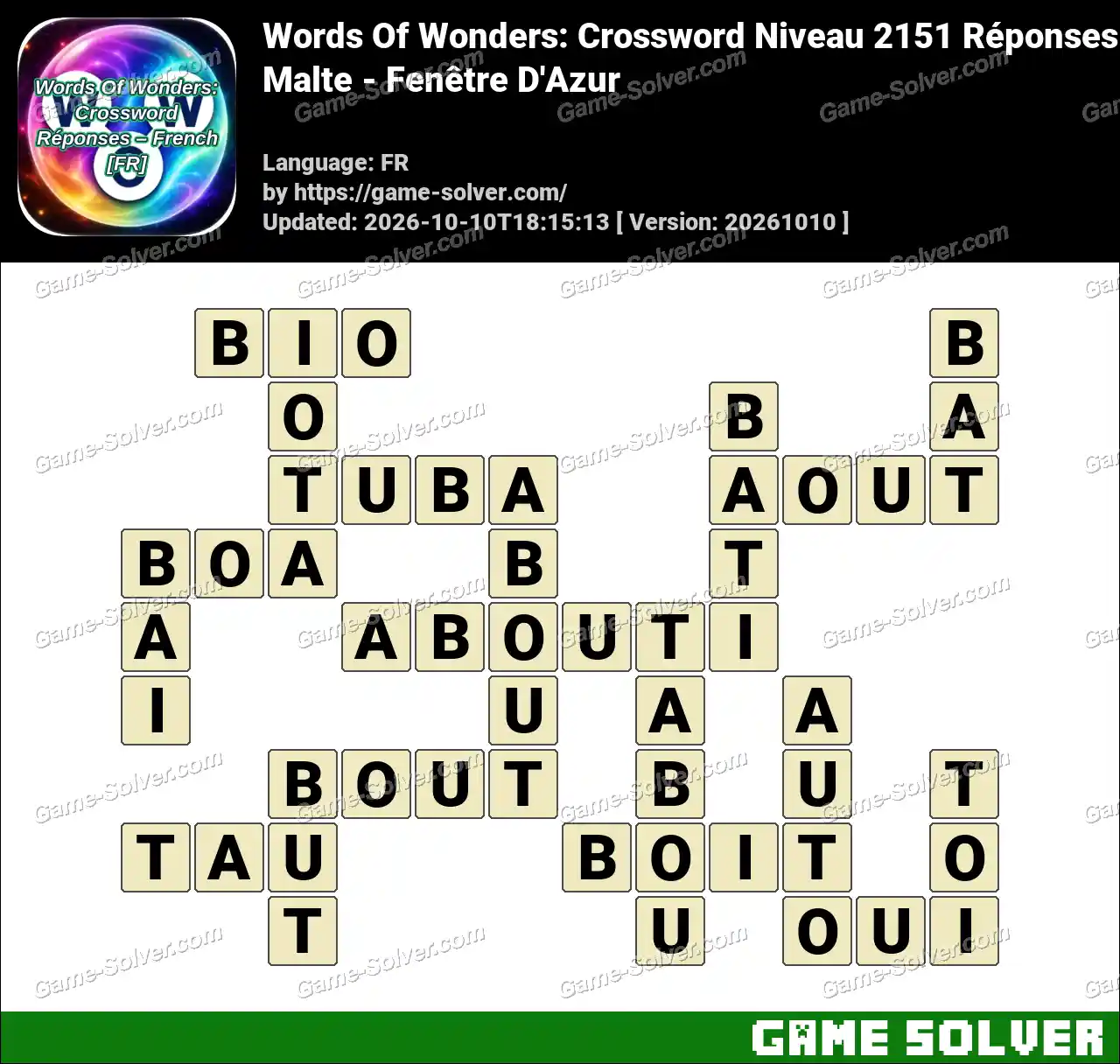 Words Of Wonders: Crossword Niveau 2151 Réponses – Malte – Fenêtre D’Azur